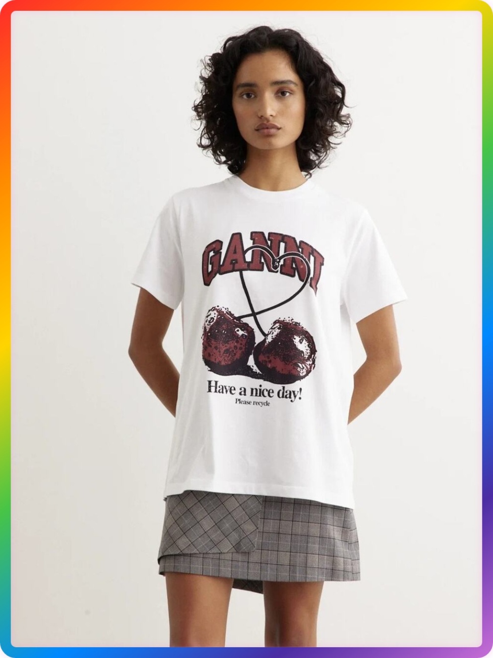 Ganni Jersey Cherry Relaxed White T-Shirt Size S Have A Nice Day Tee Portugal